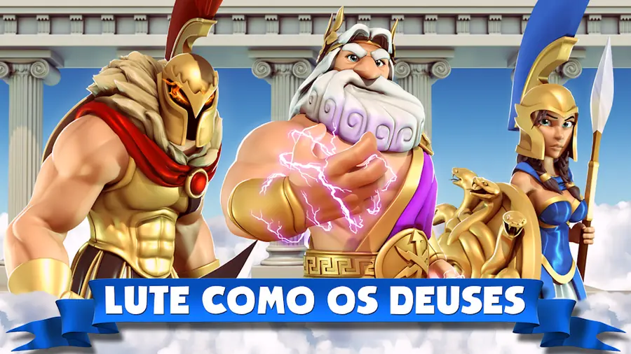 Deuses do Olimpo: Zeus, Atena e guerreiros em arte de desenho animado