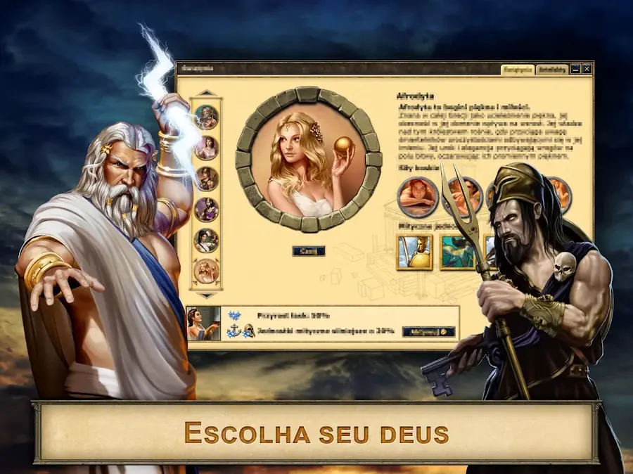 Grepolis: tela de escolha entre os deuses gregos