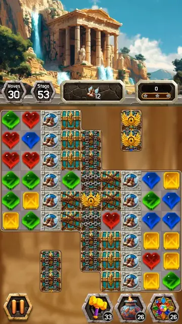 Jewel Legends Of Olympus: fase com blocos de gelo e relâmpagos